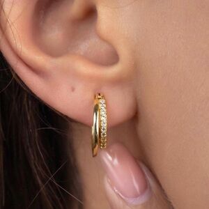 Chic Gold Plated  925 Sterling Silver Cubic Zirconia Hoop Earrings